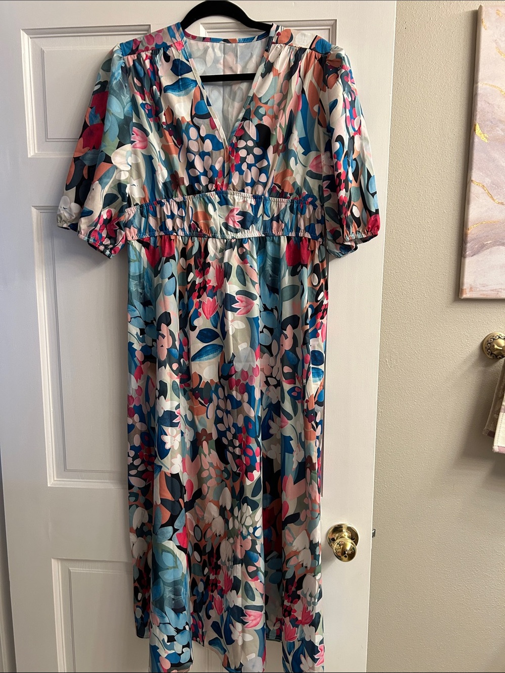 Floral V-Neck Midi Dress in Multi Colors